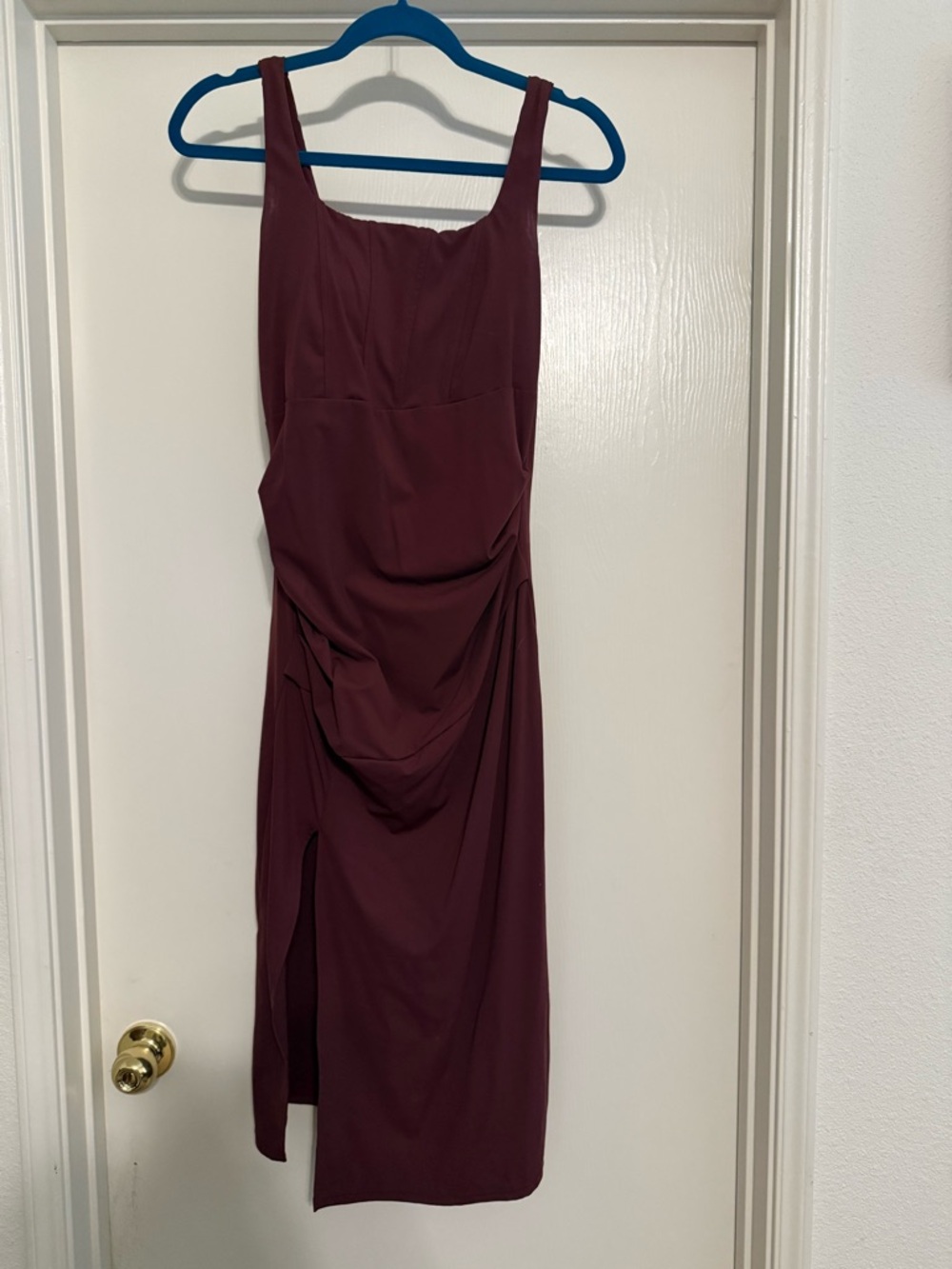 Sleeveless Burgundy Draped Midi Dress